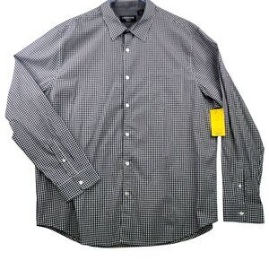 Claiborne Classic Fit Mens Stretch Navy Gingham Button-Down Shirt XXL
